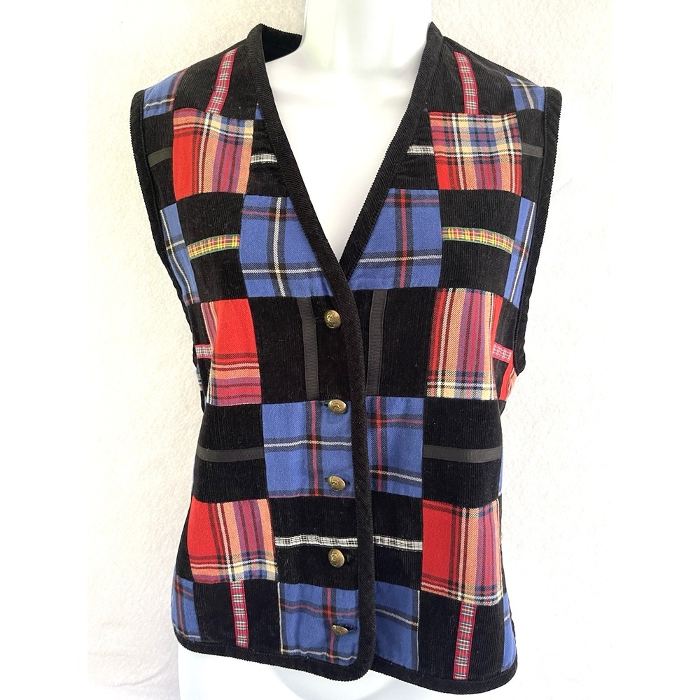 Vtg Susan Bristol Corduroy Patchwork Vest M Cottage Grandma 90's Folk Academia